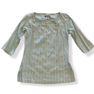 Columbia Square Neck 3/4 Sleeve Tunic Shirt Top Green Stripes Womens Size S